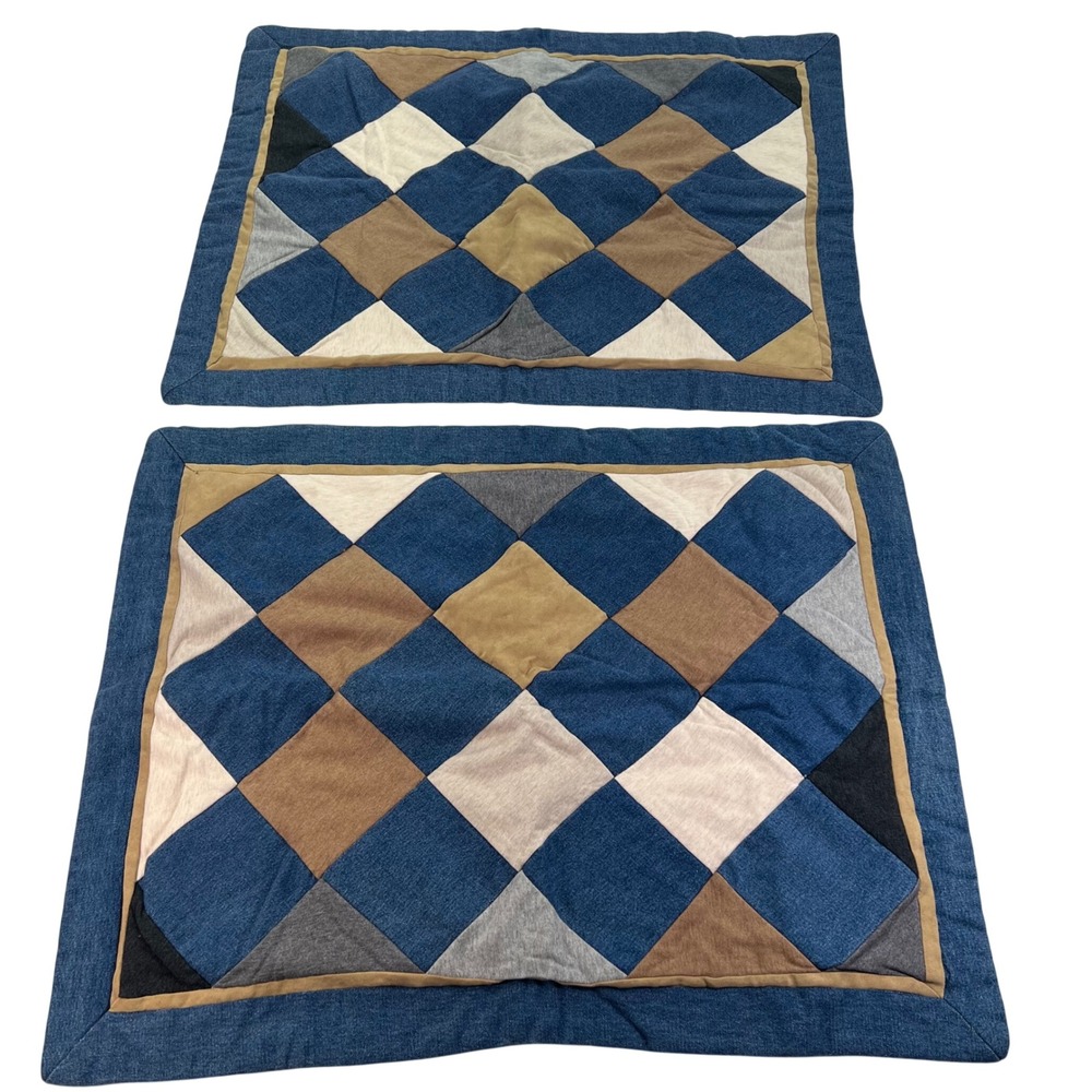 Woolrich Home Pillow Shams Set of 2 Standard Blue Brown Patchwork Denim VTG Y2K